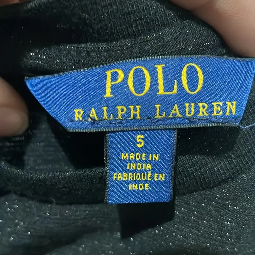 Ralph Lauren 5 black glitter long sleeve t with ruffled peplum like hemline euc